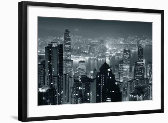 Hong Kong City Skyline At Night With Victoria Harbor And Skyscrapers Illuminated-Songquan Deng-Framed Art Print