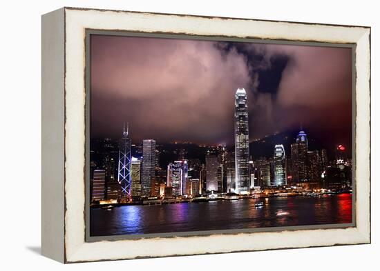 Hong Kong Harbor at Night from Kowloon Reflection-William Perry-Framed Premier Image Canvas