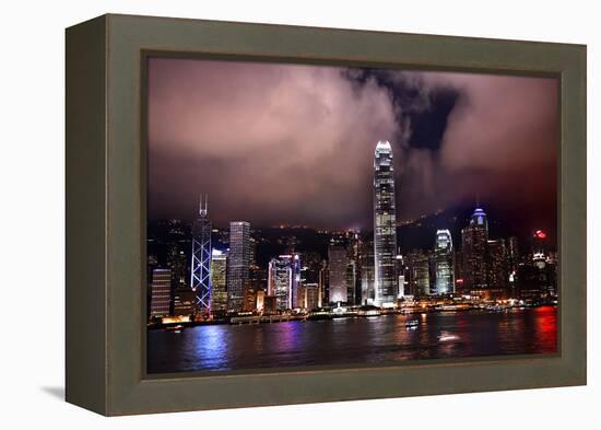 Hong Kong Harbor at Night from Kowloon Reflection-William Perry-Framed Premier Image Canvas