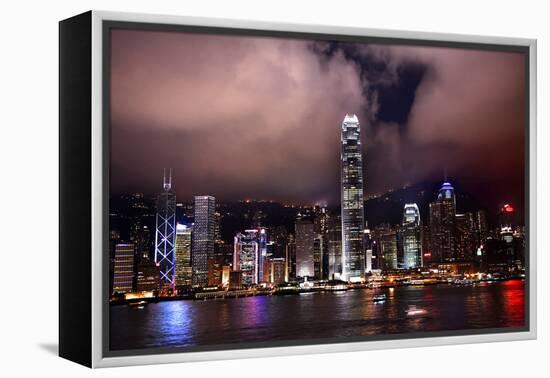 Hong Kong Harbor at Night from Kowloon Reflection-William Perry-Framed Premier Image Canvas