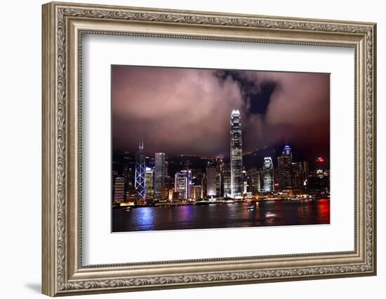 Hong Kong Harbor at Night from Kowloon Reflection-William Perry-Framed Photographic Print