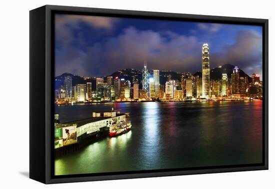 Hong Kong Harbor at Night from Kowloon Star Ferry Reflection-William Perry-Framed Premier Image Canvas