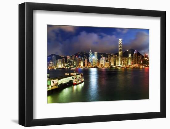 Hong Kong Harbor at Night from Kowloon Star Ferry Reflection-William Perry-Framed Photographic Print