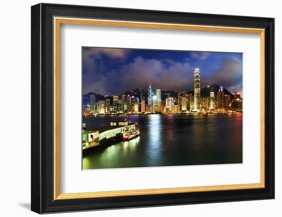 Hong Kong Harbor at Night from Kowloon Star Ferry Reflection-William Perry-Framed Photographic Print