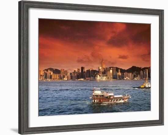 Hong Kong Harbor at Sunset, Hong Kong, China-Bill Bachmann-Framed Photographic Print