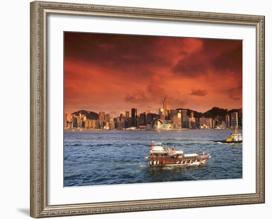 Hong Kong Harbor at Sunset, Hong Kong, China-Bill Bachmann-Framed Photographic Print