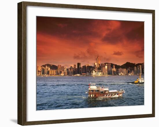 Hong Kong Harbor at Sunset, Hong Kong, China-Bill Bachmann-Framed Photographic Print