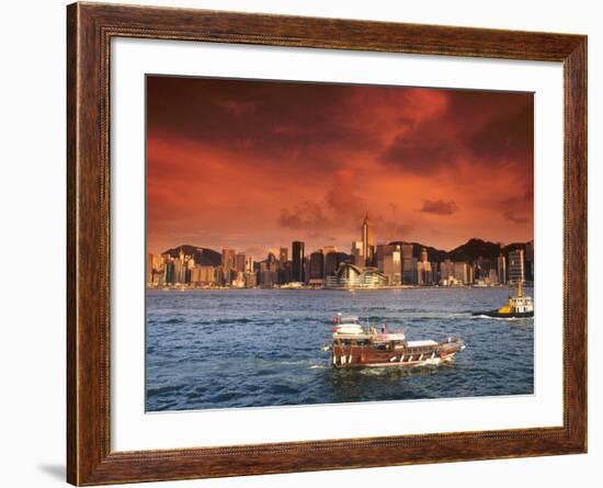 Hong Kong Harbor at Sunset, Hong Kong, China-Bill Bachmann-Framed Photographic Print