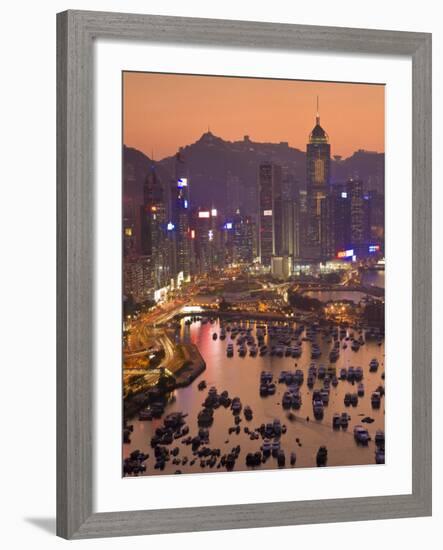 Hong Kong, Hong Kong Island, Causeway Bay View across Harbour to Victoria Peak, China-Peter Adams-Framed Photographic Print