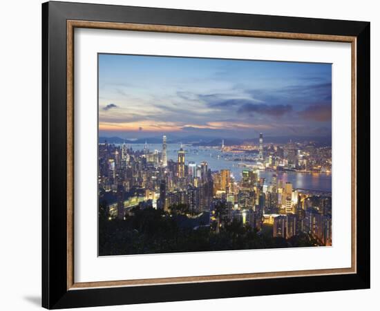 Hong Kong Island and Kowloon Skylines at Sunset, Hong Kong, China-Ian Trower-Framed Photographic Print