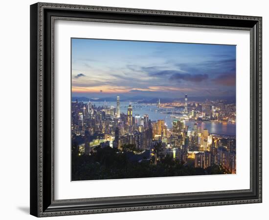 Hong Kong Island and Kowloon Skylines at Sunset, Hong Kong, China-Ian Trower-Framed Photographic Print