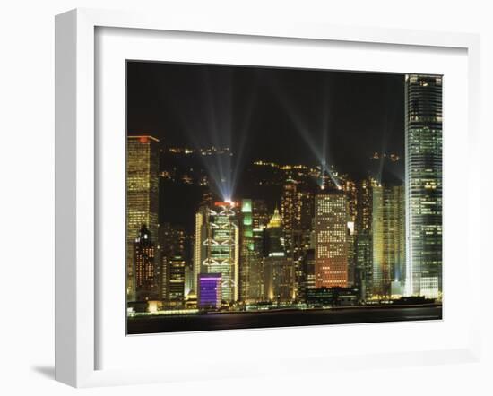 Hong Kong Island Central Skyline at Night from Tsim Sha Tsui, Hong Kong, China, Asia-Richard Nebesky-Framed Photographic Print