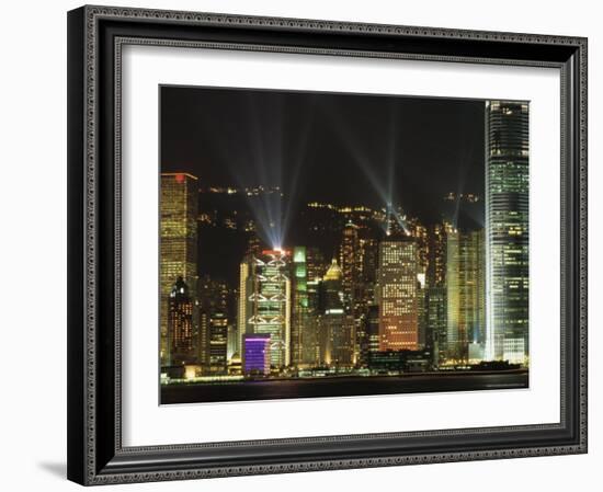 Hong Kong Island Central Skyline at Night from Tsim Sha Tsui, Hong Kong, China, Asia-Richard Nebesky-Framed Photographic Print