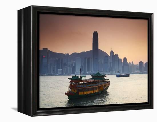 Hong Kong Island Skyline and Tourist Boat Victoria Harbour, Hong Kong, China-Ian Trower-Framed Premier Image Canvas