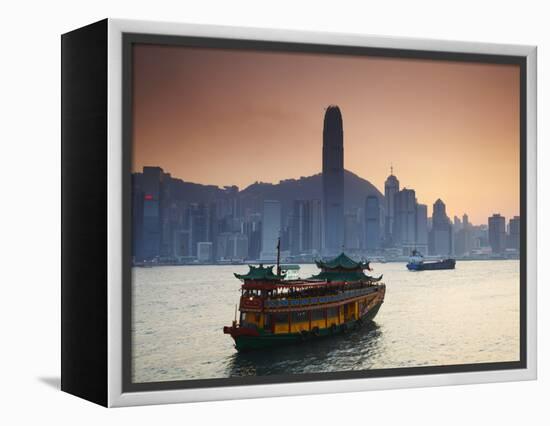 Hong Kong Island Skyline and Tourist Boat Victoria Harbour, Hong Kong, China-Ian Trower-Framed Premier Image Canvas