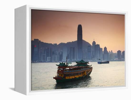 Hong Kong Island Skyline and Tourist Boat Victoria Harbour, Hong Kong, China-Ian Trower-Framed Premier Image Canvas