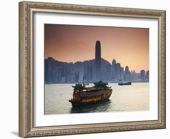 Hong Kong Island Skyline and Tourist Boat Victoria Harbour, Hong Kong, China-Ian Trower-Framed Photographic Print