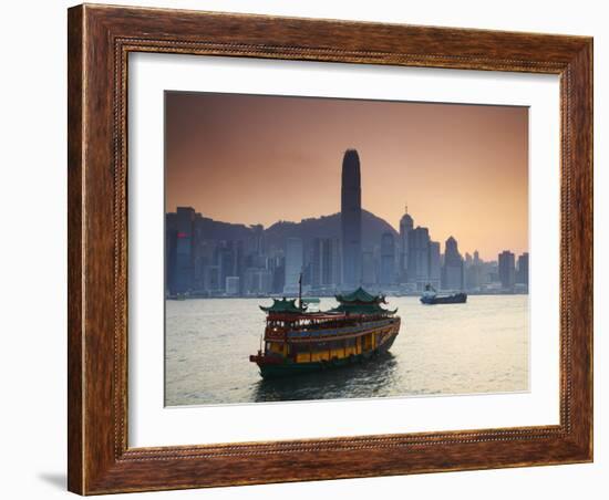 Hong Kong Island Skyline and Tourist Boat Victoria Harbour, Hong Kong, China-Ian Trower-Framed Photographic Print