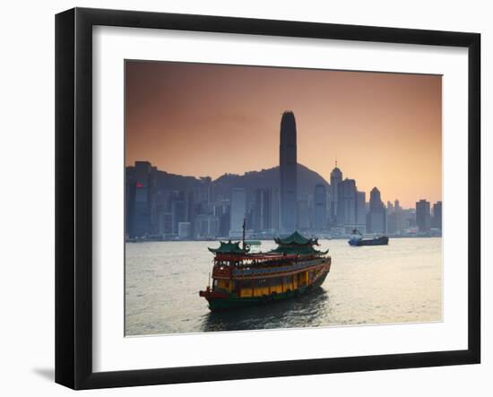 Hong Kong Island Skyline and Tourist Boat Victoria Harbour, Hong Kong, China-Ian Trower-Framed Photographic Print