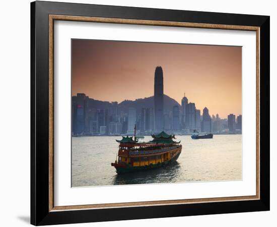 Hong Kong Island Skyline and Tourist Boat Victoria Harbour, Hong Kong, China-Ian Trower-Framed Photographic Print