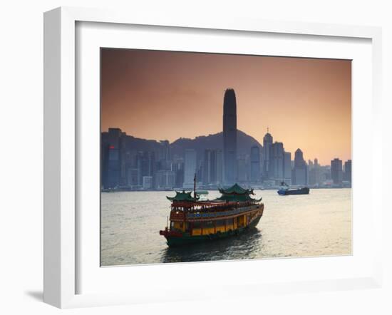 Hong Kong Island Skyline and Tourist Boat Victoria Harbour, Hong Kong, China-Ian Trower-Framed Photographic Print