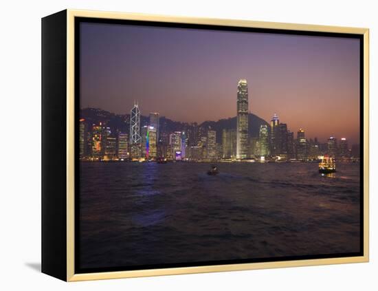 Hong Kong Island Skyline and Victoria Harbour at Dusk, Hong Kong, China-Amanda Hall-Framed Premier Image Canvas