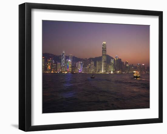 Hong Kong Island Skyline and Victoria Harbour at Dusk, Hong Kong, China-Amanda Hall-Framed Photographic Print