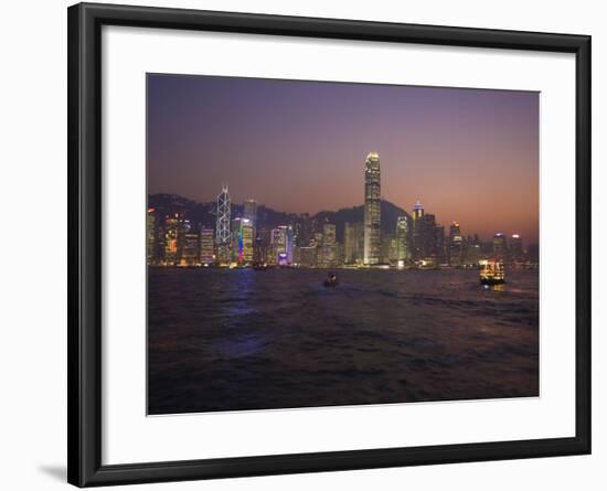 Hong Kong Island Skyline and Victoria Harbour at Dusk, Hong Kong, China-Amanda Hall-Framed Photographic Print