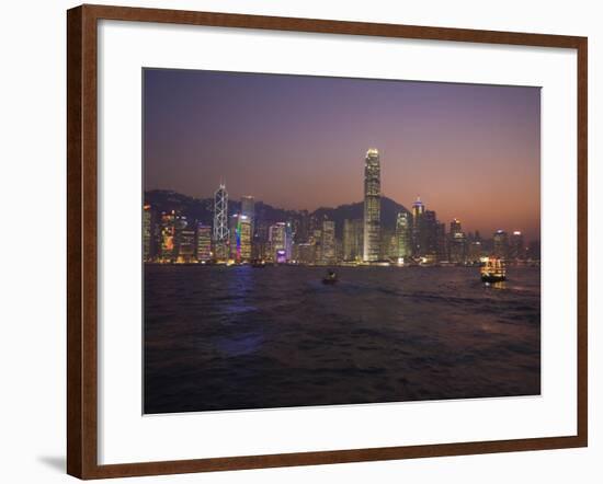 Hong Kong Island Skyline and Victoria Harbour at Dusk, Hong Kong, China-Amanda Hall-Framed Photographic Print