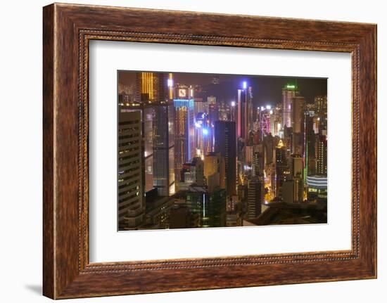 Hong Kong Island skyscrapers illuminated at night, Hong Kong, China, Asia-Fraser Hall-Framed Photographic Print