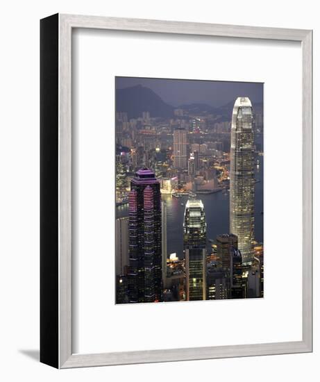 Hong Kong skyline and Victoria Harbor at night-Tibor Bogn?r-Framed Photographic Print