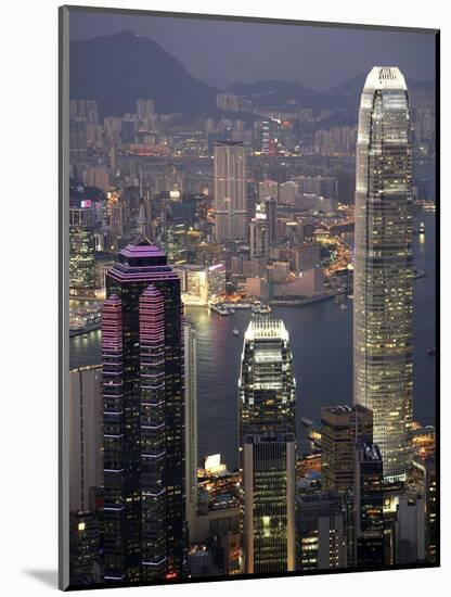 Hong Kong skyline and Victoria Harbor at night-Tibor Bogn?r-Mounted Photographic Print
