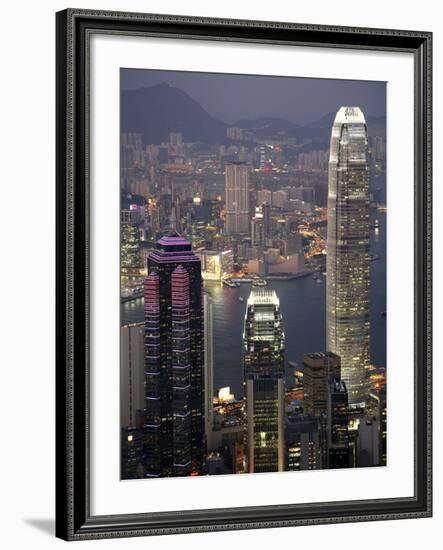 Hong Kong skyline and Victoria Harbor at night-Tibor Bogn?r-Framed Photographic Print