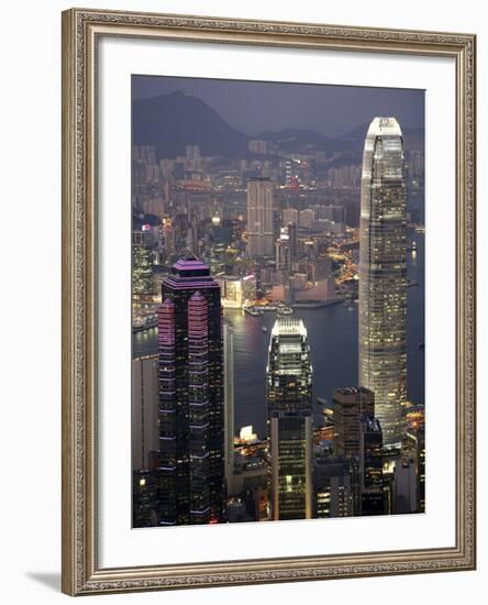 Hong Kong skyline and Victoria Harbor at night-Tibor Bogn?r-Framed Photographic Print