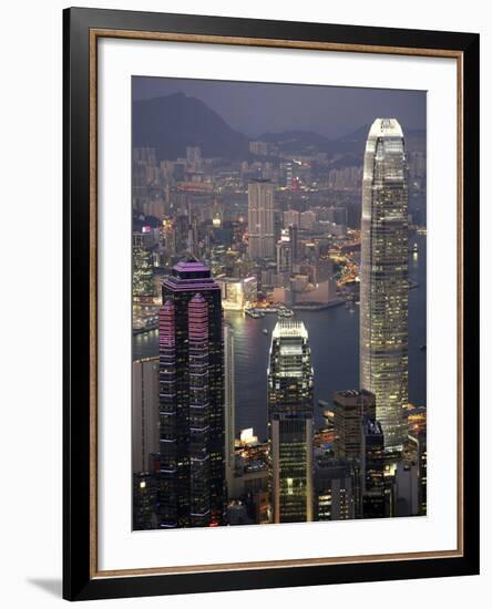 Hong Kong skyline and Victoria Harbor at night-Tibor Bogn?r-Framed Photographic Print