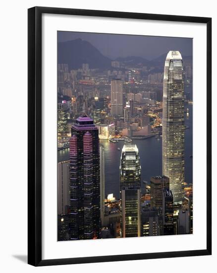 Hong Kong skyline and Victoria Harbor at night-Tibor Bogn?r-Framed Photographic Print