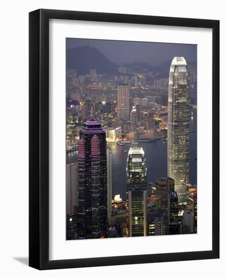 Hong Kong skyline and Victoria Harbor at night-Tibor Bogn?r-Framed Photographic Print