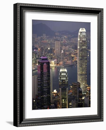 Hong Kong skyline and Victoria Harbor at night-Tibor Bogn?r-Framed Photographic Print