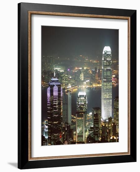 Hong Kong Skyline at Night with the Center on Left, and 2Ifc Building on Right, Hong Kong, China-Amanda Hall-Framed Photographic Print