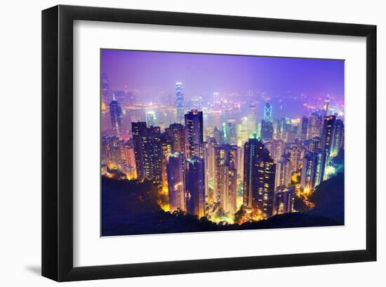 Hong Kong Skyline at Night-null-Framed Art Print