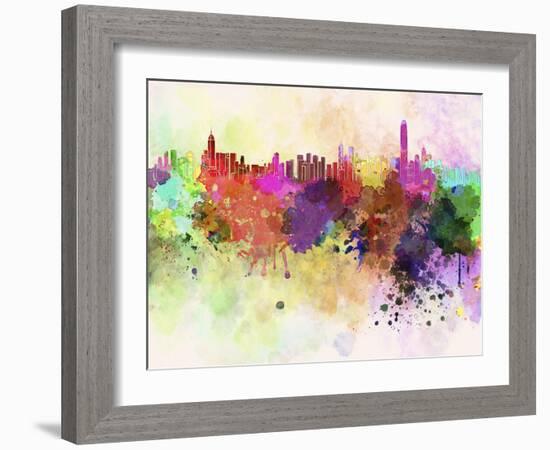 Hong Kong Skyline in Watercolor Background-paulrommer-Framed Art Print