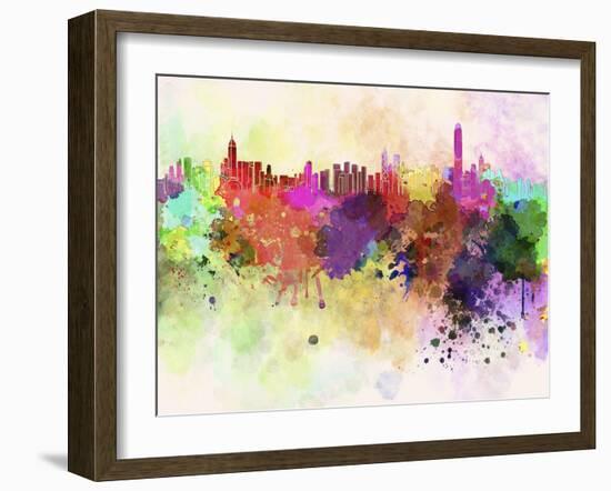 Hong Kong Skyline in Watercolor Background-paulrommer-Framed Art Print