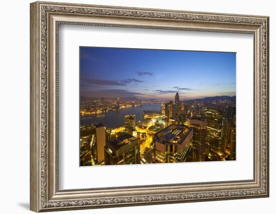 Hong Kong skyline just before sunrise looking from Hong Kong Island across Victoria Harbour to Kowl-Fraser Hall-Framed Photographic Print