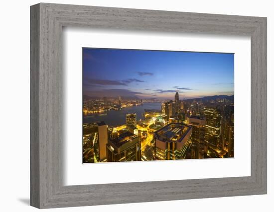 Hong Kong skyline just before sunrise looking from Hong Kong Island across Victoria Harbour to Kowl-Fraser Hall-Framed Photographic Print