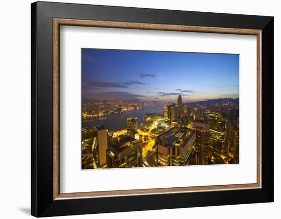 Hong Kong skyline just before sunrise looking from Hong Kong Island across Victoria Harbour to Kowl-Fraser Hall-Framed Photographic Print