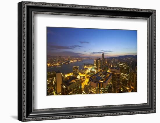 Hong Kong skyline just before sunrise looking from Hong Kong Island across Victoria Harbour to Kowl-Fraser Hall-Framed Photographic Print