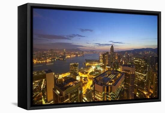 Hong Kong skyline just before sunrise looking from Hong Kong Island across Victoria Harbour to Kowl-Fraser Hall-Framed Premier Image Canvas