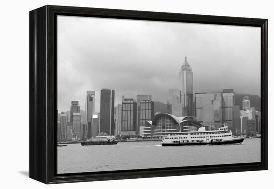 Hong Kong Skyline with Boats in Victoria Harbor in Black and White.-Songquan Deng-Framed Premier Image Canvas