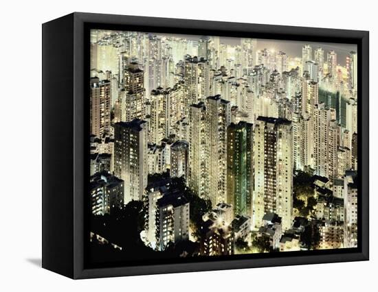 Hong Kong skyscrapers and apartment blocks at night-Martin Puddy-Framed Premier Image Canvas