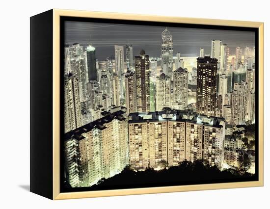 Hong Kong skyscrapers and apartment blocks at night-Martin Puddy-Framed Premier Image Canvas
